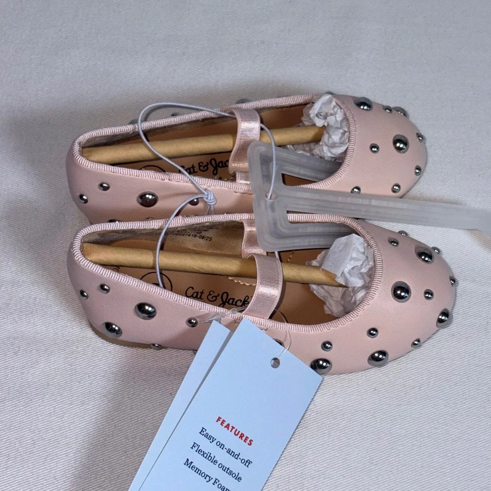 Cat & Jack Ballet Flats 6 Pink New Studded Memory Foam Flexible Outsole